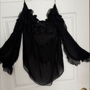 Carolina Herrera Off The Shoulder Black Ruffled Blouse